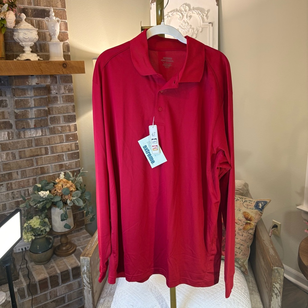 Classic Red Men's Long Sleeve Polo Shirt by Extreme Performance NWT
